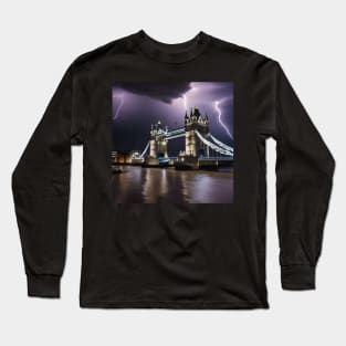 Iconic World Landmarks During A Thunderstorm : Tower Bridge London Long Sleeve T-Shirt